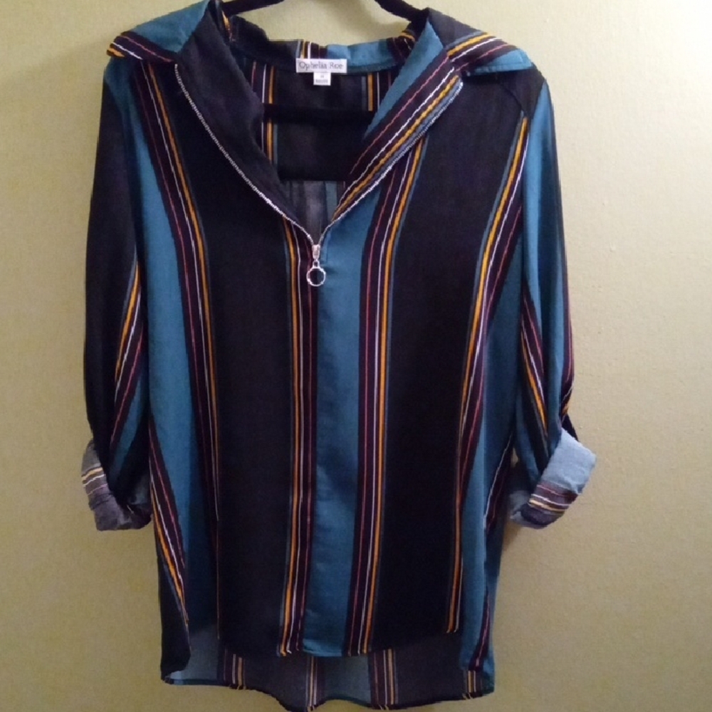 Womans M Ophelia Roe Striped Blouse Lightweight Flowy Relaxed Fit